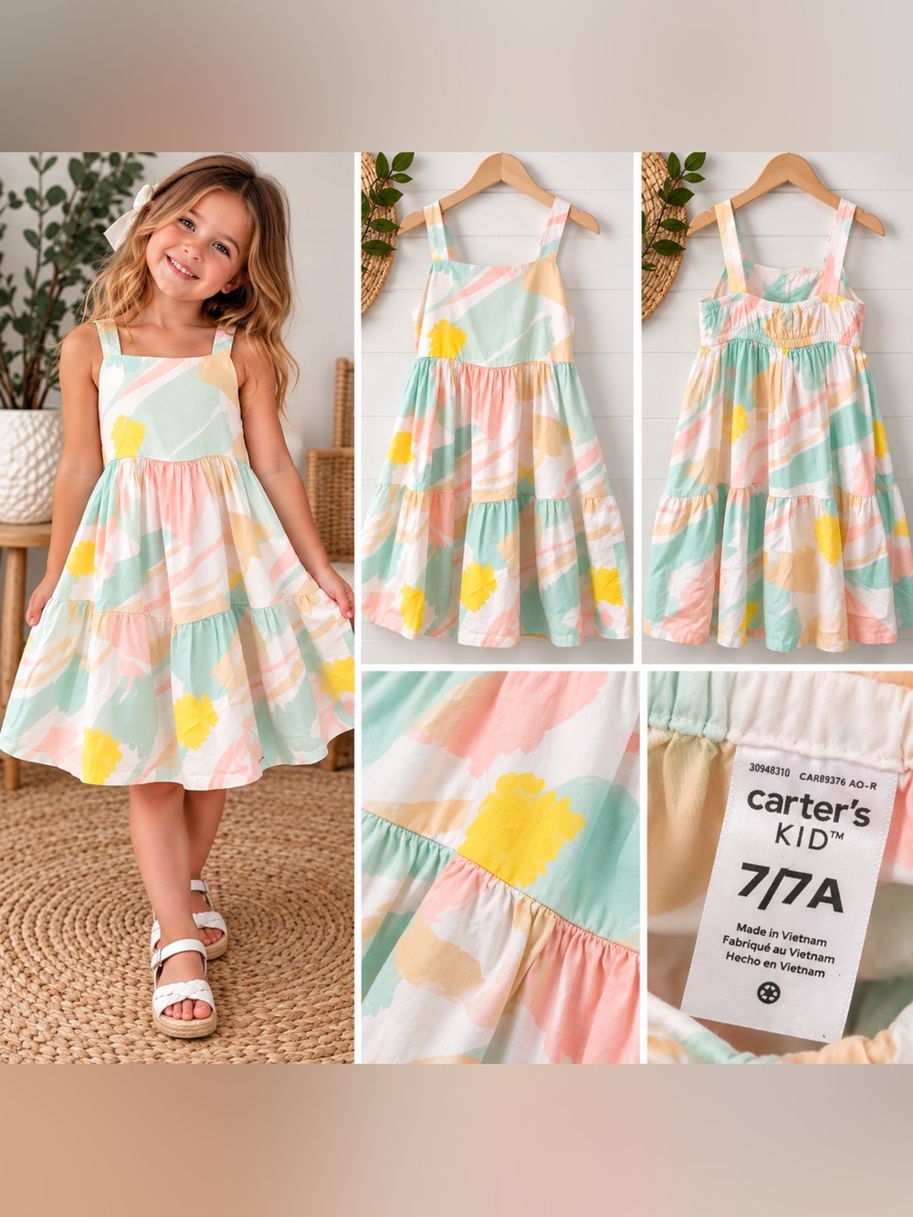 Carter’s Kids 7 Pastel Floral Tiered Dress 🌸🌈